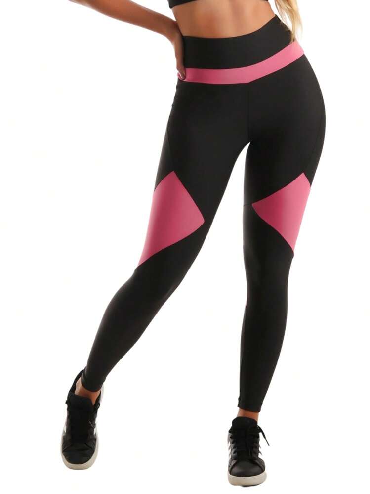 Calça Legging Bicolor Preta Feminina Roupas Fitness Academia Com Recortes